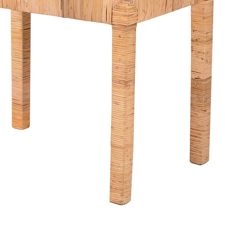Abelia Modern Wicker Fair Natural Rattan and Mahogany Wood Short Accent Bench