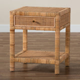 Adelia Modern Wicker Fair Natural Rattan and Mahogany Wood 1-Drawer Nightstand