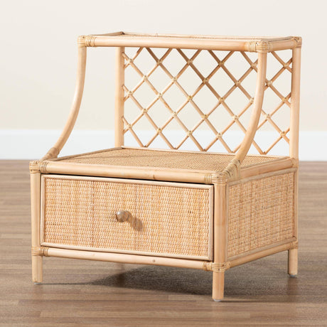 Lalo Modern Wicker Fair Natural Brown Rattan 1-Drawer Nightstand