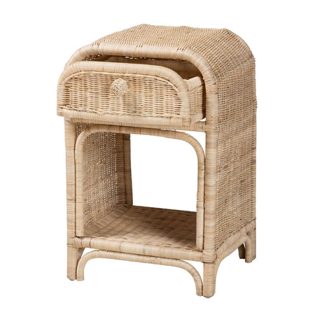 Magni Modern Wicker Fair Natural Brown Rattan 1-Drawer Nightstand