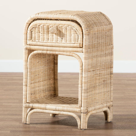 Magni Modern Wicker Fair Natural Brown Rattan 1-Drawer Nightstand