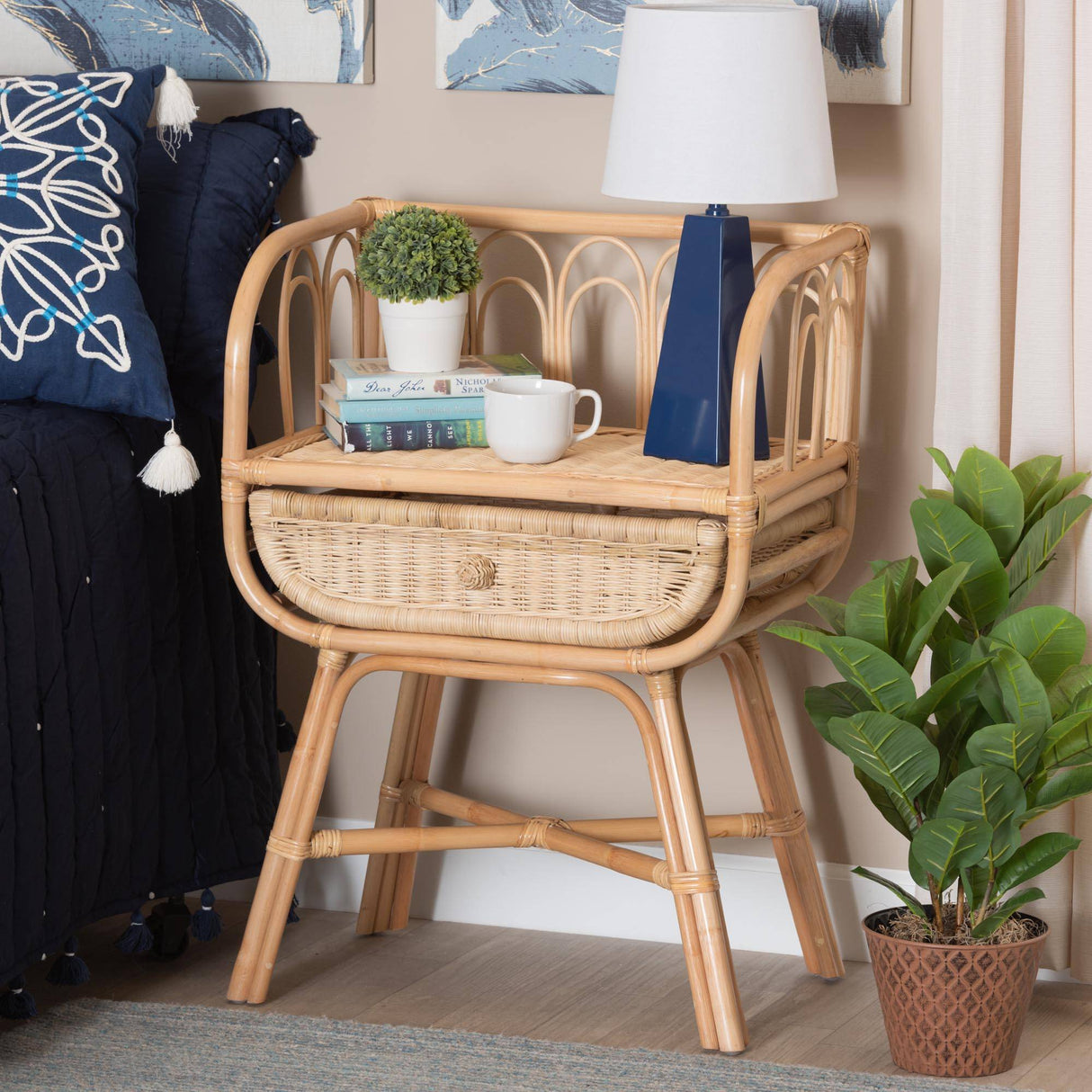 Panchali Modern Wicker Fair Natural Brown Rattan Nightstand