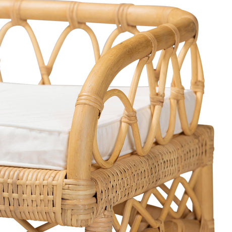 Leryn Modern Wicker Fair Natural Brown Rattan Bench