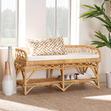 Leryn Modern Wicker Fair Natural Brown Rattan Bench