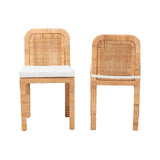 Zariah Modern Wicker Fair Natural Brown Rattan and Mahogany Wood 2-Piece Dining Chair Set