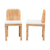 Zariah Modern Wicker Fair Natural Brown Rattan and Mahogany Wood 2-Piece Dining Chair Set