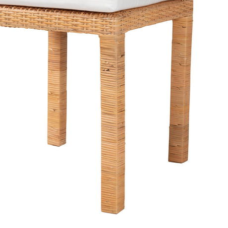 Zariah Modern Wicker Fair Natural Brown Rattan and Mahogany Wood 2-Piece Dining Chair Set