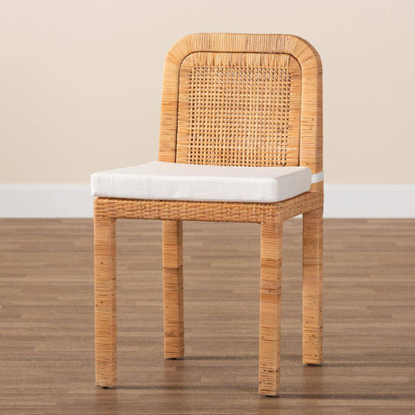 Zariah Modern Wicker Fair Natural Brown Rattan and Mahogany Wood 2-Piece Dining Chair Set