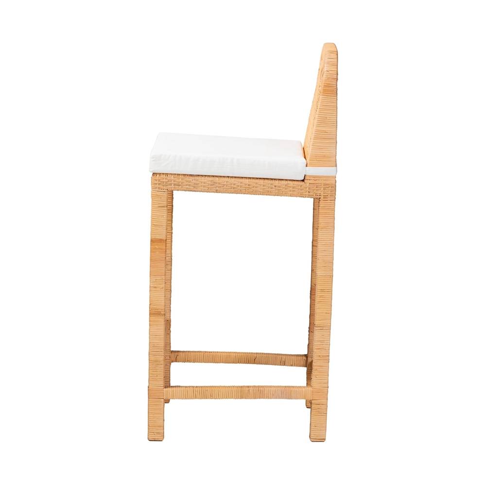 Zariah Modern Wicker Fair Natural Brown Rattan and Mahogany Wood Bar Stool