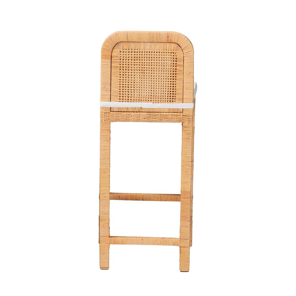 Zariah Modern Wicker Fair Natural Brown Rattan and Mahogany Wood Bar Stool