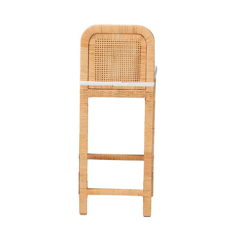 Zariah Modern Wicker Fair Natural Brown Rattan and Mahogany Wood Bar Stool