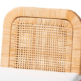 Zariah Modern Wicker Fair Natural Brown Rattan and Mahogany Wood Bar Stool