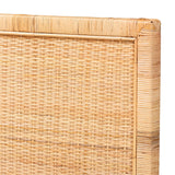 Adelyn Modern Wicker Fair Natural Brown Rattan and Mahogany Wood Queen Size Headboard