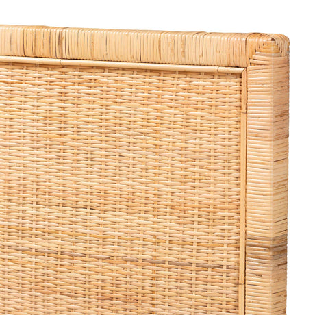 Adelyn Modern Wicker Fair Natural Brown Rattan and Mahogany Wood King Size Headboard