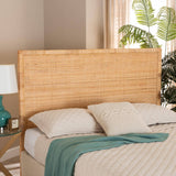 Adelyn Modern Wicker Fair Natural Brown Rattan and Mahogany Wood Queen Size Headboard