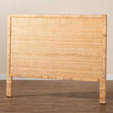 Adelyn Modern Wicker Fair Natural Brown Rattan and Mahogany Wood Queen Size Headboard