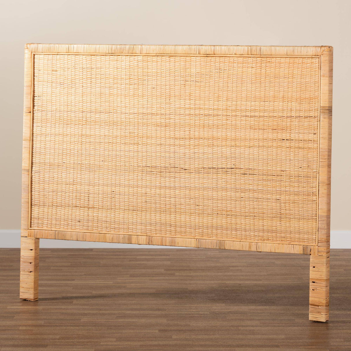 Adelyn Modern Wicker Fair Natural Brown Rattan and Mahogany Wood King Size Headboard