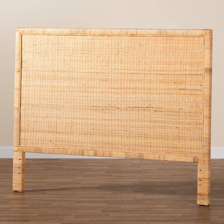 Adelyn Modern Wicker Fair Natural Brown Rattan and Mahogany Wood King Size Headboard