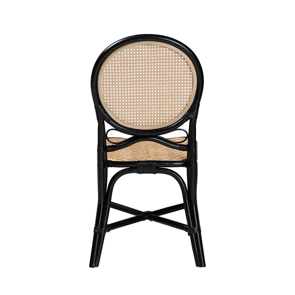 Ayana Mid-Century Modern Two-Tone Black and Natural Brown Rattan Dining Chair