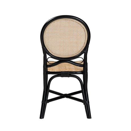 Ayana Mid-Century Modern Two-Tone Black and Natural Brown Rattan Dining Chair
