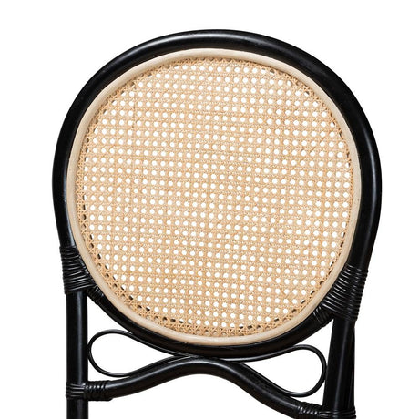 Ayana Mid-Century Modern Two-Tone Black and Natural Brown Rattan Dining Chair