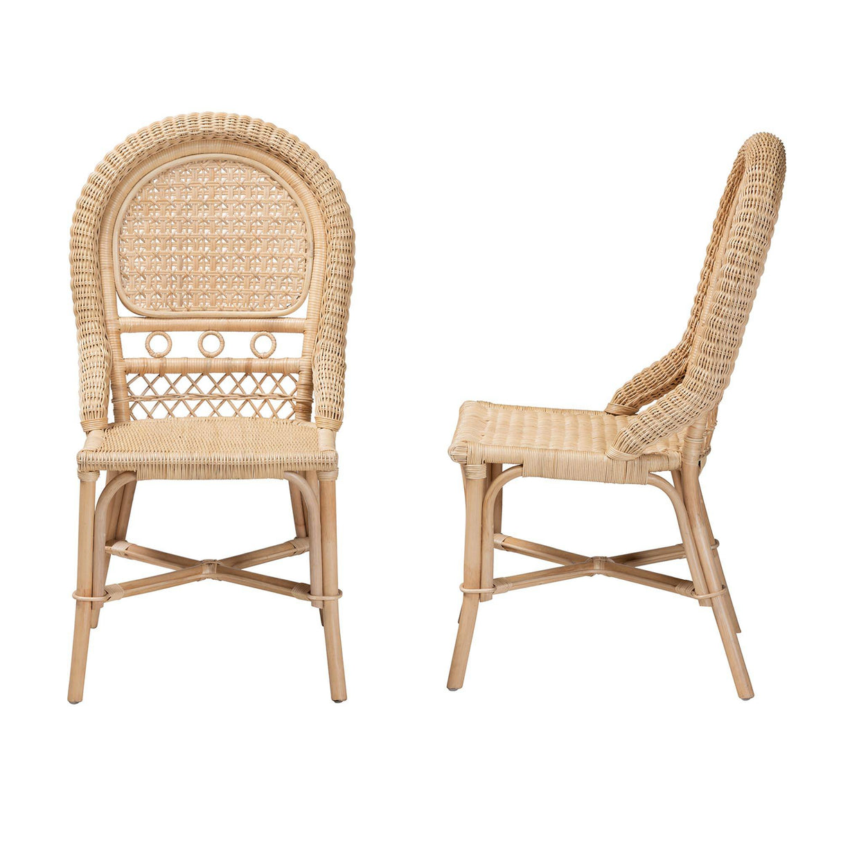 Jelita Modern Wicker Fair Natural Brown Rattan 2-Piece Dining Chair Set