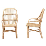 Sumatera Modern Wicker Fair Natural Brown Rattan 2-Piece Dining Chair Set