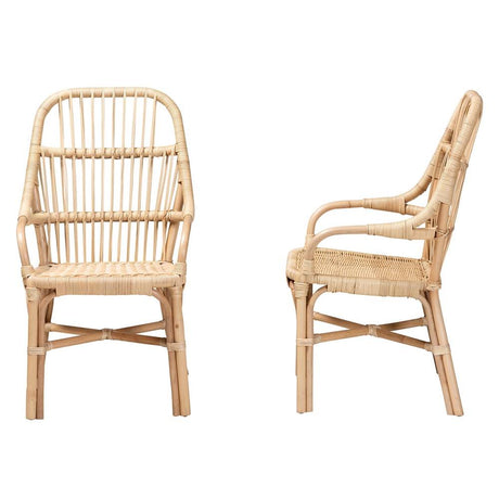Sumatera Modern Wicker Fair Natural Brown Rattan 2-Piece Dining Chair Set