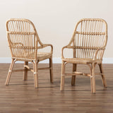 Sumatera Modern Wicker Fair Natural Brown Rattan 2-Piece Dining Chair Set