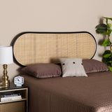 Reegan Modern Wicker Fair Two-Tone Black and Natural Brown Rattan Queen Size Standalone Headboard