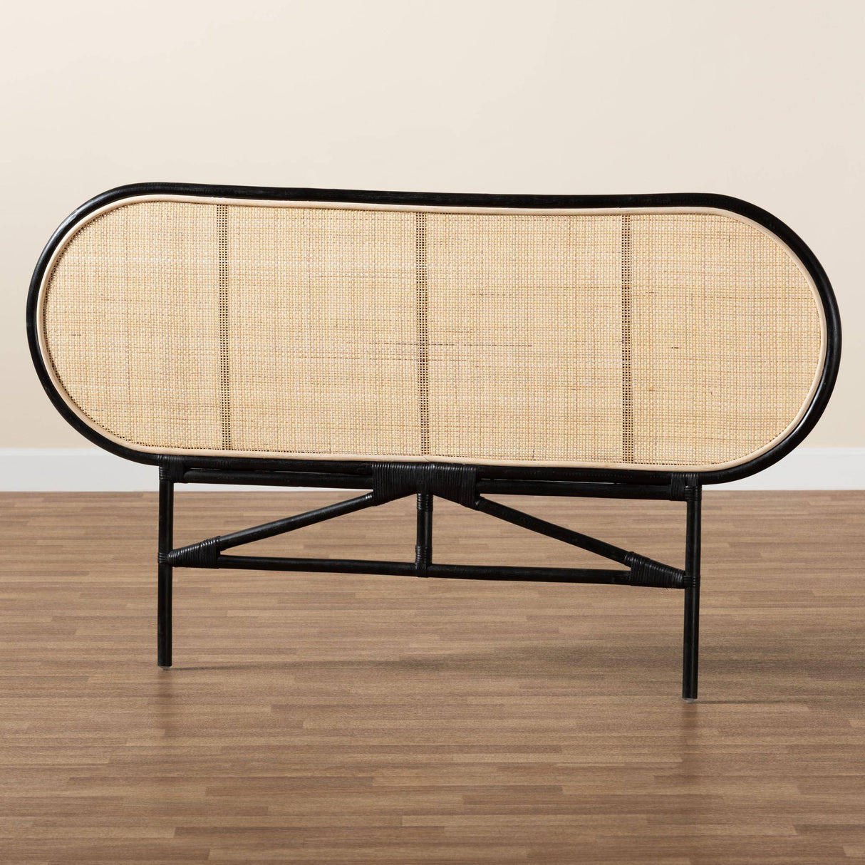Reegan Modern Wicker Fair Two-Tone Black and Natural Brown Rattan Queen Size Standalone Headboard