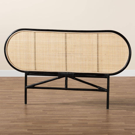 Reegan Modern Wicker Fair Two-Tone Black and Natural Brown Rattan Queen Size Standalone Headboard
