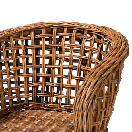 Mario Modern Wicker Fair Natural Brown Finished Teak Wood and Rattan 2-Piece Dining Chair Set