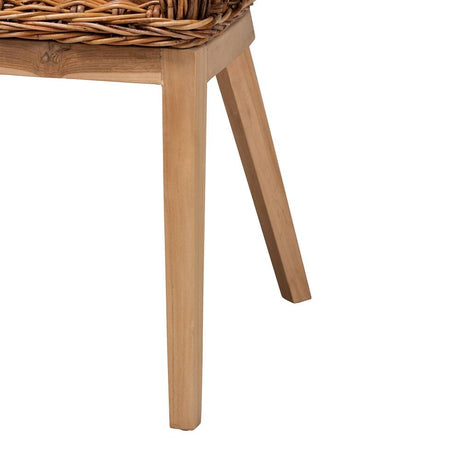 Mario Modern Wicker Fair Natural Brown Finished Teak Wood and Rattan 2-Piece Dining Chair Set