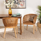 Mario Modern Wicker Fair Natural Brown Finished Teak Wood and Rattan 2-Piece Dining Chair Set