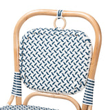 Luciana Modern French Blue and White Weaving Natural Rattan Bistro Chair