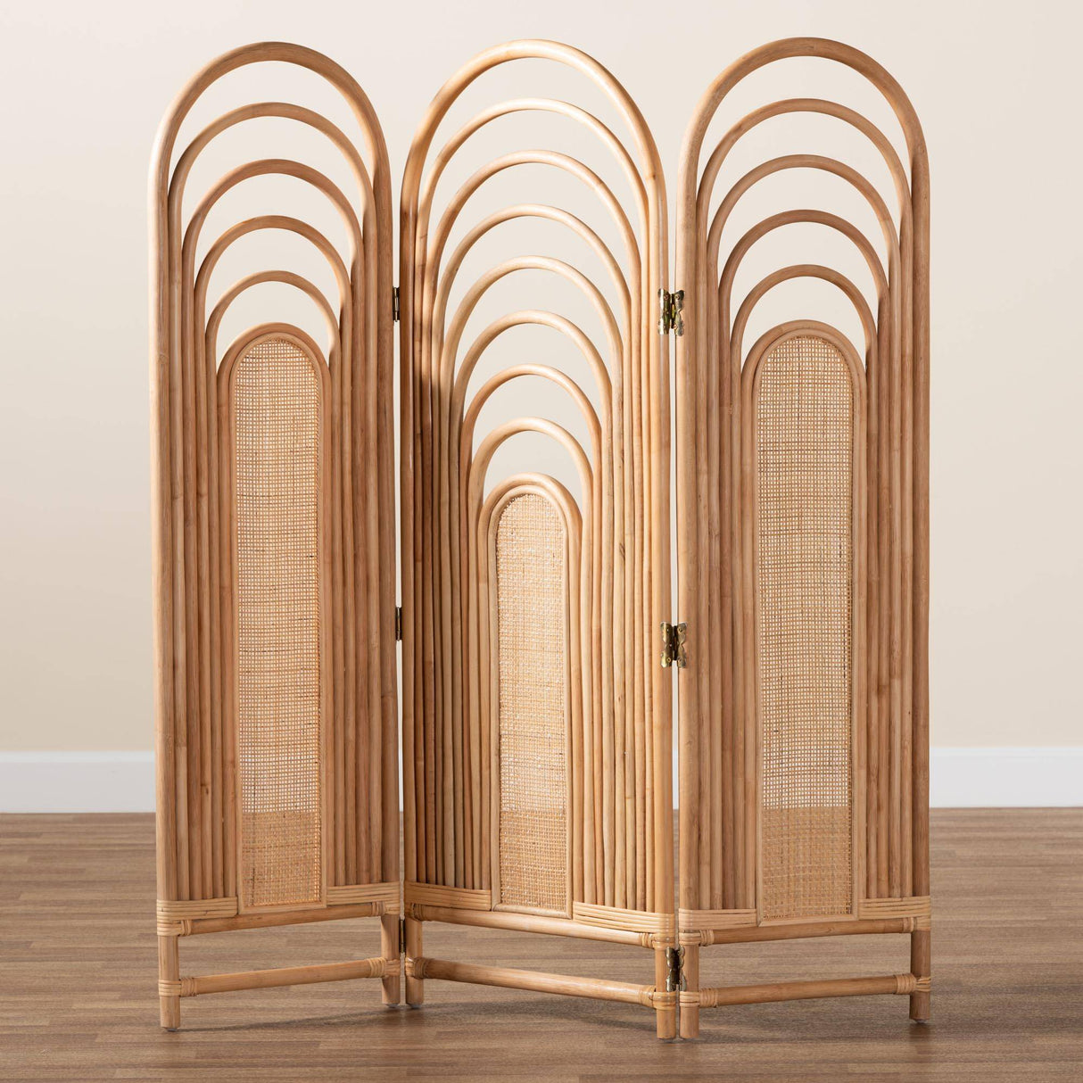 Golda Modern Wicker Fair Natural Brown Rattan Room Divider