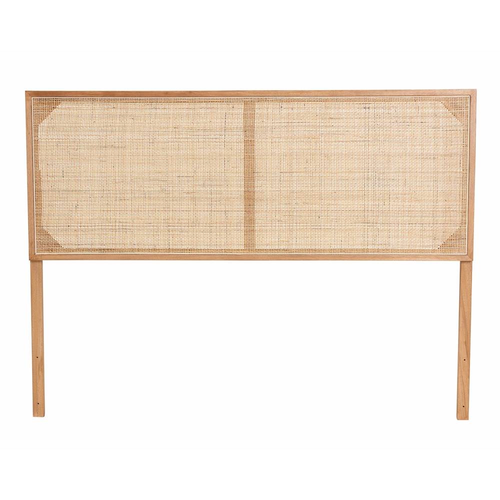 Aurelia Modern Wicker Fair Natural Brown Finished Bayur Wood and Rattan Queen Size Headboard