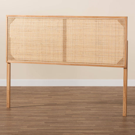 Aurelia Modern Wicker Fair Natural Brown Finished Bayur Wood and Rattan Queen Size Headboard