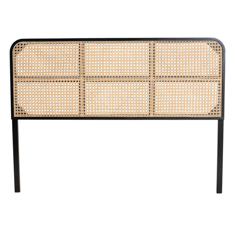 Lainer Modern Wicker Fair Dark Brown Finished Bayur Wood and Natural Bamboo Queen Size Headboard