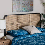 Lainer Modern Wicker Fair Dark Brown Finished Bayur Wood and Natural Bamboo Queen Size Headboard