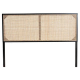 Aurelia Modern Wicker Fair Black Finished Bayur Wood and Natural Rattan Queen Size Headboard