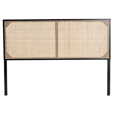 Aurelia Modern Wicker Fair Black Finished Bayur Wood and Natural Rattan Queen Size Headboard