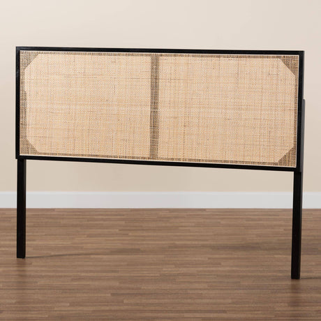Aurelia Modern Wicker Fair Dark Brown Finished Bayur Wood and Natural Rattan Queen Size Headboard