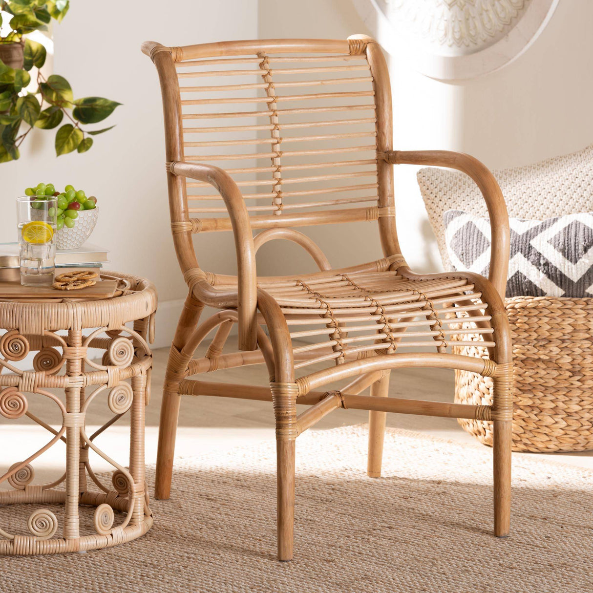 Seminyak Modern Wicker Fair Natural Rattan Lounge Chair