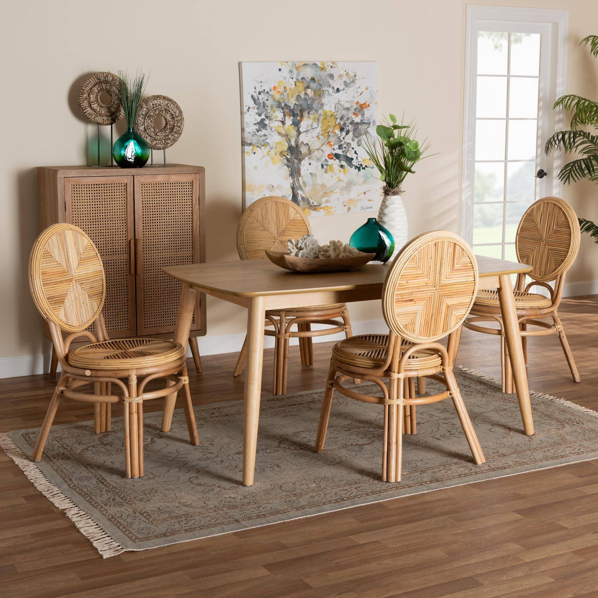 Carita Modern Wicker Fair Natural Brown Rattan 5-Piece Dining Set