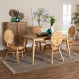 Carita Modern Wicker Fair Natural Brown Rattan 5-Piece Dining Set