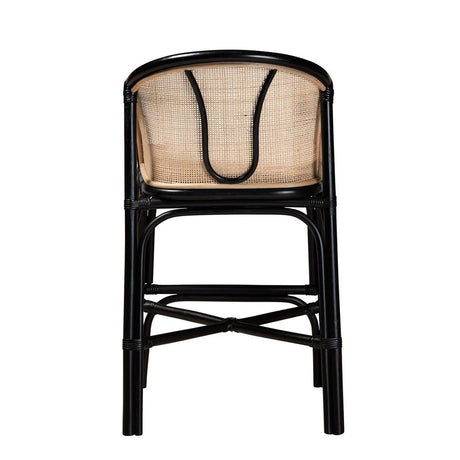 Miranda Modern Wicker Fair Two-Tone Black and Natural Brown Rattan Counter Stool