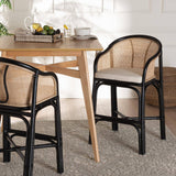 Miranda Modern Wicker Fair Two-Tone Black and Natural Brown Rattan Counter Stool