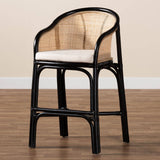 Miranda Modern Wicker Fair Two-Tone Black and Natural Brown Rattan Counter Stool